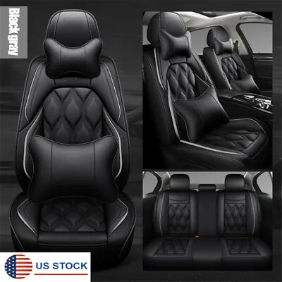 $80.09 • Buy Black Luxury Leaf Shape Wear-resistant PU Leather Universal Car Seat Covers USA