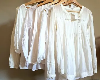 $19.95 • Buy Silk Cotton Viscose Lace Embroidered Pin Tuck Top Blouse Shirt Size S M L White