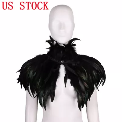 US Vintage Feather Cape Shawl Stole Poncho With Choker Collar For Party Show Hot • $18.15