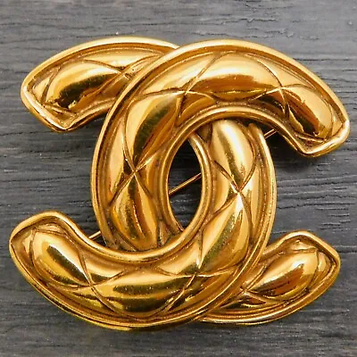 CHANEL Gold Plated CC Logos Matelasse Vintage Pin Brooch #455c Rise-on • $659.25