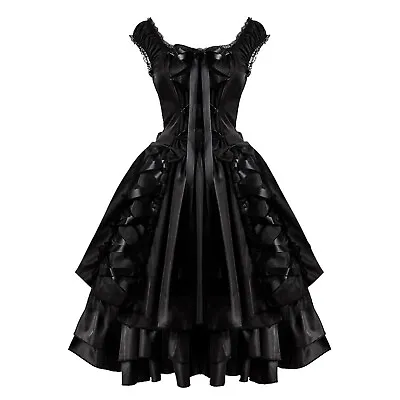 $56.01 • Buy Women Vintage Slim Gothic Classic Black Layered Lace Up Goth Lolita Cosplay