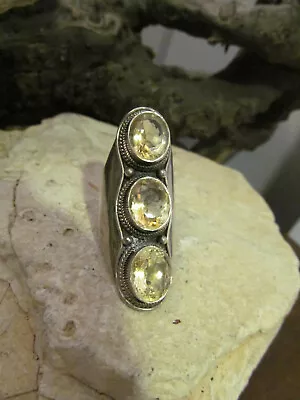 Vintage 925 Sterling Silver Three Citrine Stone Elongated Ring 6.75-7s. 14.5g • $164.99