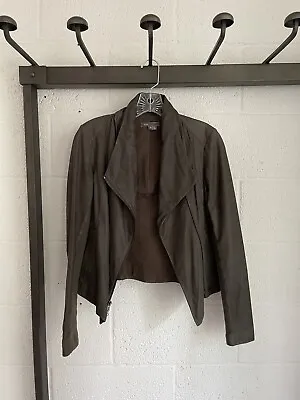 EUC VINCE Brown Scuba Leather Jacket XS Asymmetrical Drape Collar Goat • $49.99