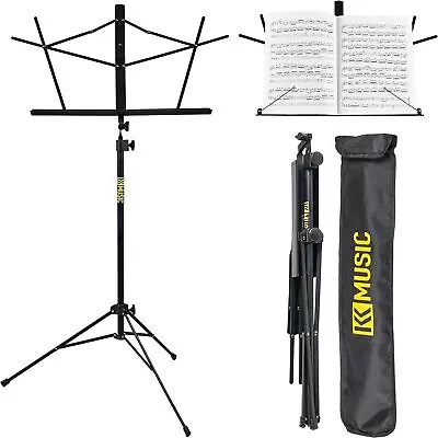 KK Music Portable Alloy Steel Folding Music Stand W/Tripod Base & Bag - Black- • $35