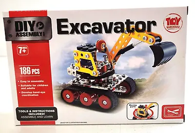 DIY Assembly EXCAVATOR Metal Construction 186 PCS Toy Warehouse Tools Included • $12.27