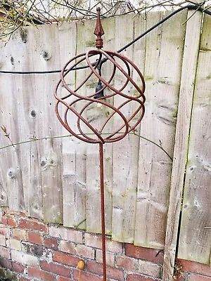 Rustic Metal Sphere Ball On Stick Garden Plant Support Rusty Decorative Ornament • £55