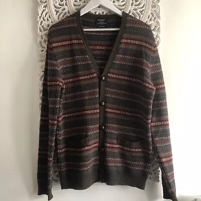Men’s Hackett London Geloong Wool Cardigan Large Brown Multi Fair Isle Pattern • £47.99