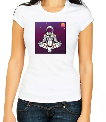 Astronaut Yoga In Space 3/4 Short Sleeve T Shirt Woman G094 • £10.51