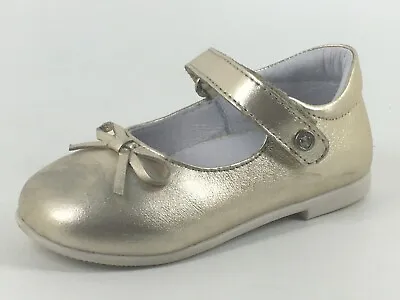 Naturino Infant Girls EU 22 UK 5.5 Pale Gold Leather Bow Mary Jane Party Shoes • £22.99