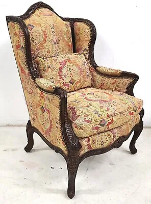 $2495 • Buy Carved Walnut French Wingback Library Reading Chair By E J VICTOR