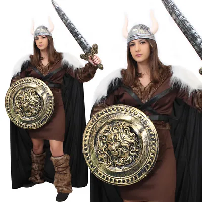 Womens Viking Costume With Silver Accessories Medieval Warrior Fancy Dress • £17.99