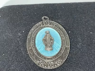 Vintage Sterling Silver Miraculous Mary With Blue Enamel Marked Sterling 1 Inch • $19
