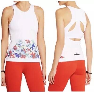 ADIDAS STELLA MCCARTNEY Sz S White Floral Tennis Yoga Workout Athletic Tank Top • $35