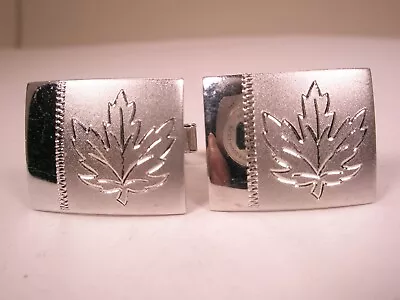 Engrave Ready Maple Leaf Design Silver Tone Quality Vintage Cuff Links Canada • $35.49