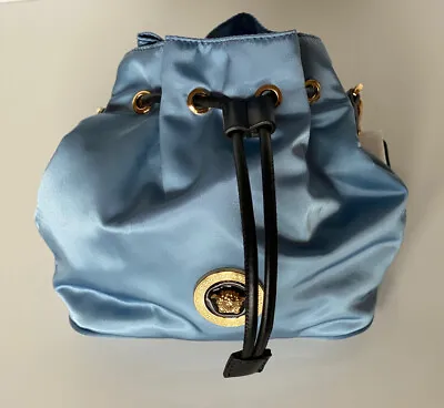 NWT Versace Nylon/Leather Cornflower Blue Mini Backpack Italy 1002875 1A02155 • $793.27