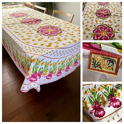 Vent Du Sud Iris & Daffodils French Cotton Oval Tablecloth 70  X 99  • $45