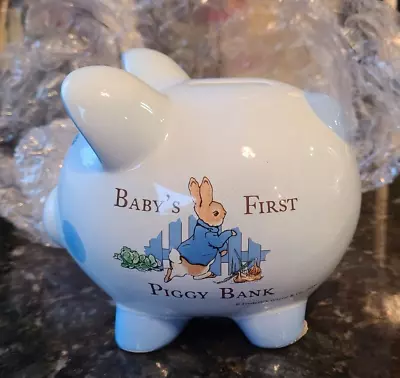 Beatrix Potter PETER RABBIT COIN BANK  BLUE EARS Baby’s First Piggy Bank Ceramic • $9.99