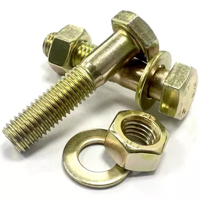 M12 Hexagon Part Threaded Bolts Yellow Zinc + Full Nuts & Washers Grade 8.8 Bolt • £8.67