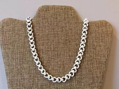 Vintage Monet White Enamel Chain Link Choker Necklace • $19.95