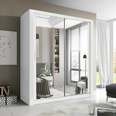 £45.99 • Buy Modern Bedroom Mirror Double Sliding Door Wardrobe Large WHITE BLACK GREY 4SIZES