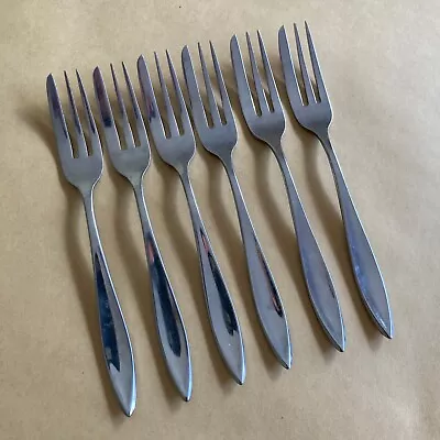 Vintage Set Of 6 Grosvenor Deco Stainless Steel Cake Forks Made In Japan • $14