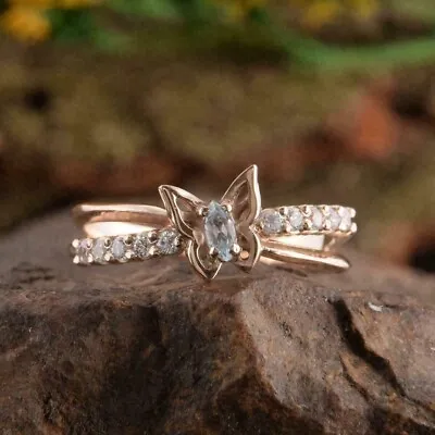 1Ct Marquise Cut Blue Aquamarine Diamond Butterfly Promise Ring Rose Gold Finish • £90