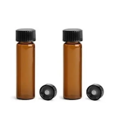 144 Pcs AMBER 1 Dram Glass Vials  With  Plastic Cone Lined Cap [15x45mm] • $34.99