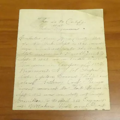 $499 • Buy Civil War Handwritten Discharge Letter For Union Soldier Who Was In Vicksburg