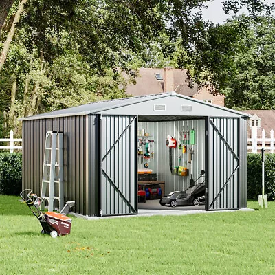 10 X 12 FT Galvanised Metal Steel Sheds Garden Storage Shed Ventilation W/ Door • £479.95