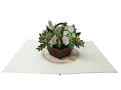 White Flowers Basket 3D Pop Up Card Greeting Card • £4.99