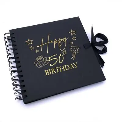 £13.99 • Buy 50th Birthday Black Scrapbook Photo Album With Gold Script Present Design