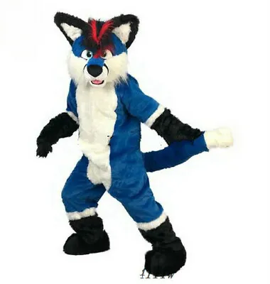 Halloween Blue Wolf Husky Fox Dog Mascot Costume Long Fursuit Cosplay Dress Xmas • $903.89