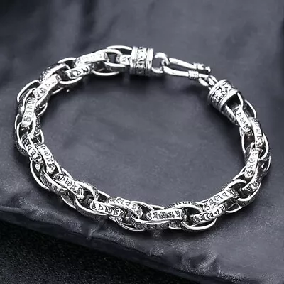 S925 Sterling Silver Women Men 7mmW Six-word Motto Singapore Chain Bracelet • $72.68