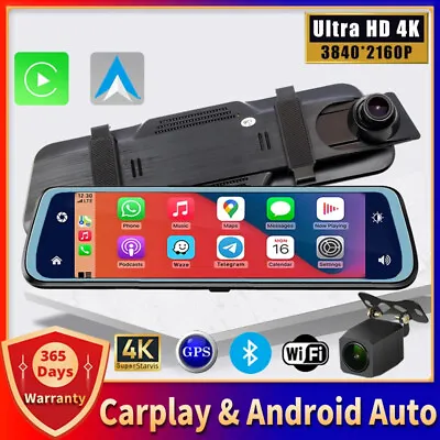 10  Mirror Dash Cam GPS Carplay WIFI Touch Screen Rearview Car Camera +32G Card • £51.49