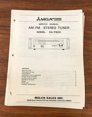 Mitsubishi DA-F600 Tuner Service Manual *Original* • $29.89