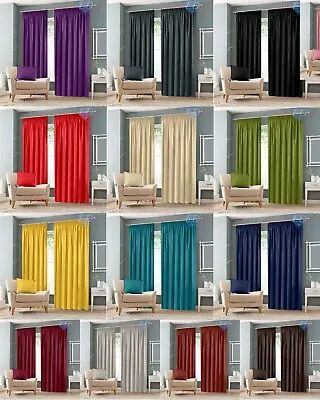 Luxury Thermal Blackout Curtains Pencil Pleat Curtains Pair Top • £20.95