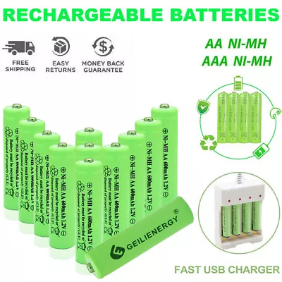 AA AAA Rechargeable Solar Light Batteries 600mAh 400mAh 300mAh NiMH 1.2V UK • £2.75