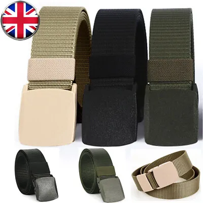 Unisex Mens Womens Trousers Fabric Woven Black Buckle Belt Army Work Belt • £3.99