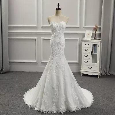 French Off The Shoulder Lace Mermaid Train Bridal Gown Wedding Dress • $161.91