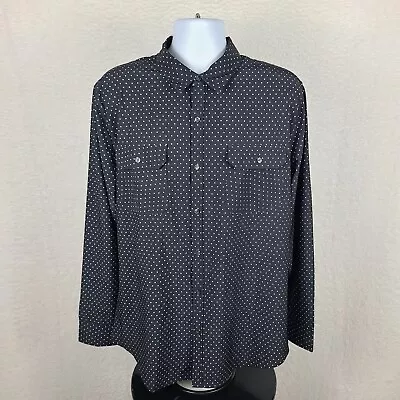 Kenneth Cole Dress Shirt Mens XL Black White Polka Dot Performance Button Up • $22.49