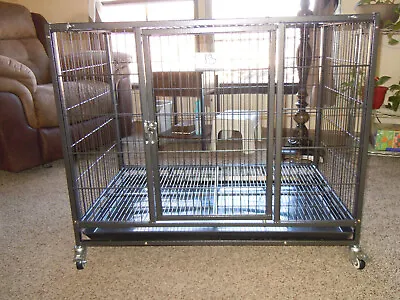 37  Homey Station Heavy Duty Pet Dog Cage Metal Crate Kennel W/ Wheels&Tray • $99