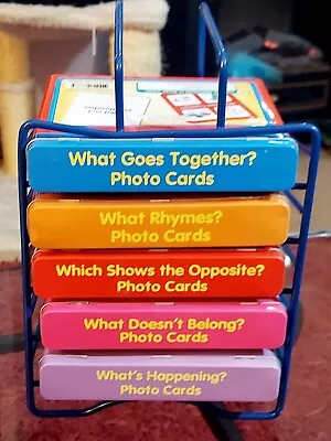 Lakeshore Photo Flash Cards SET OF 5 Learning SETS In Tins With Holder Rack • $50