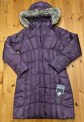 Eddie Bauer  Lodge Jacket Women Sm. Eggplant Long Down Warm New • $150