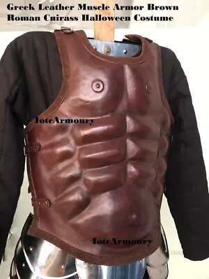 Greek Leather Muscle Armor Brown Breastplate Roman Cuirass Halloween Costume • $199