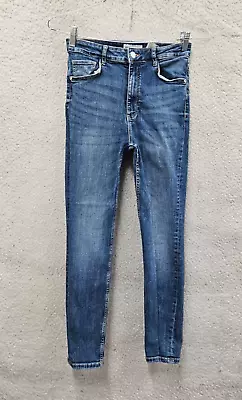 Zara Women Jeans 8 Blue Cotton Blend High Rise Stretch Slim Fit Skinny Leg Denim • $14.39