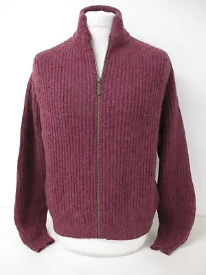 Chunky Cardigan Fisherman's Sweater Zip Front Wool Purple Medium UK 16 • £28