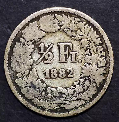 1882 Switzerland ½ Franc Helvetia Standing 83.5% Silver 18.2mm Coin FREE SHIPPG • $1.99