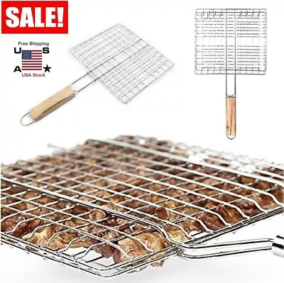 Grill BBQ Net Barbecue Grilling Basket Steak Meat Fish Vegetable Holder Tools US • $8.45