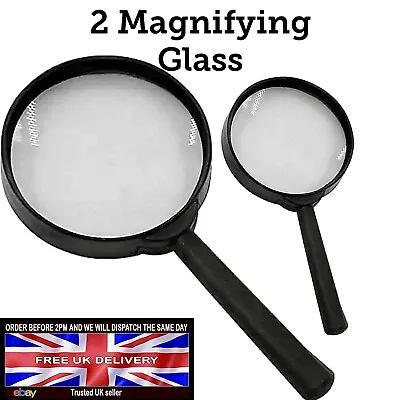 2 Pcs Magnifying Glass Large & Small Handheld Magnifier Set Glass 90mm & 60mm • £3.59