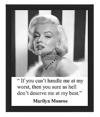 Marylin Monroe  Can't Handle Me At My Worst  Celebrity Quote 8x10 Framed Photo • $19.99